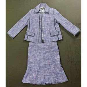 Marc Jacobs Women’s Tweed Skirt Suit Set Size 12 Purple Blue Bouclé Jacket Skirt